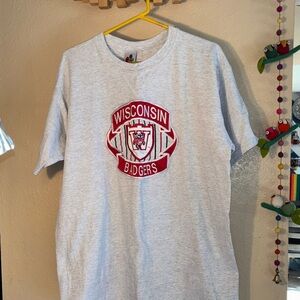 VINTAGE WISCONSIN BADGERS COLLEGE Heather gray crew cut T-shirt h